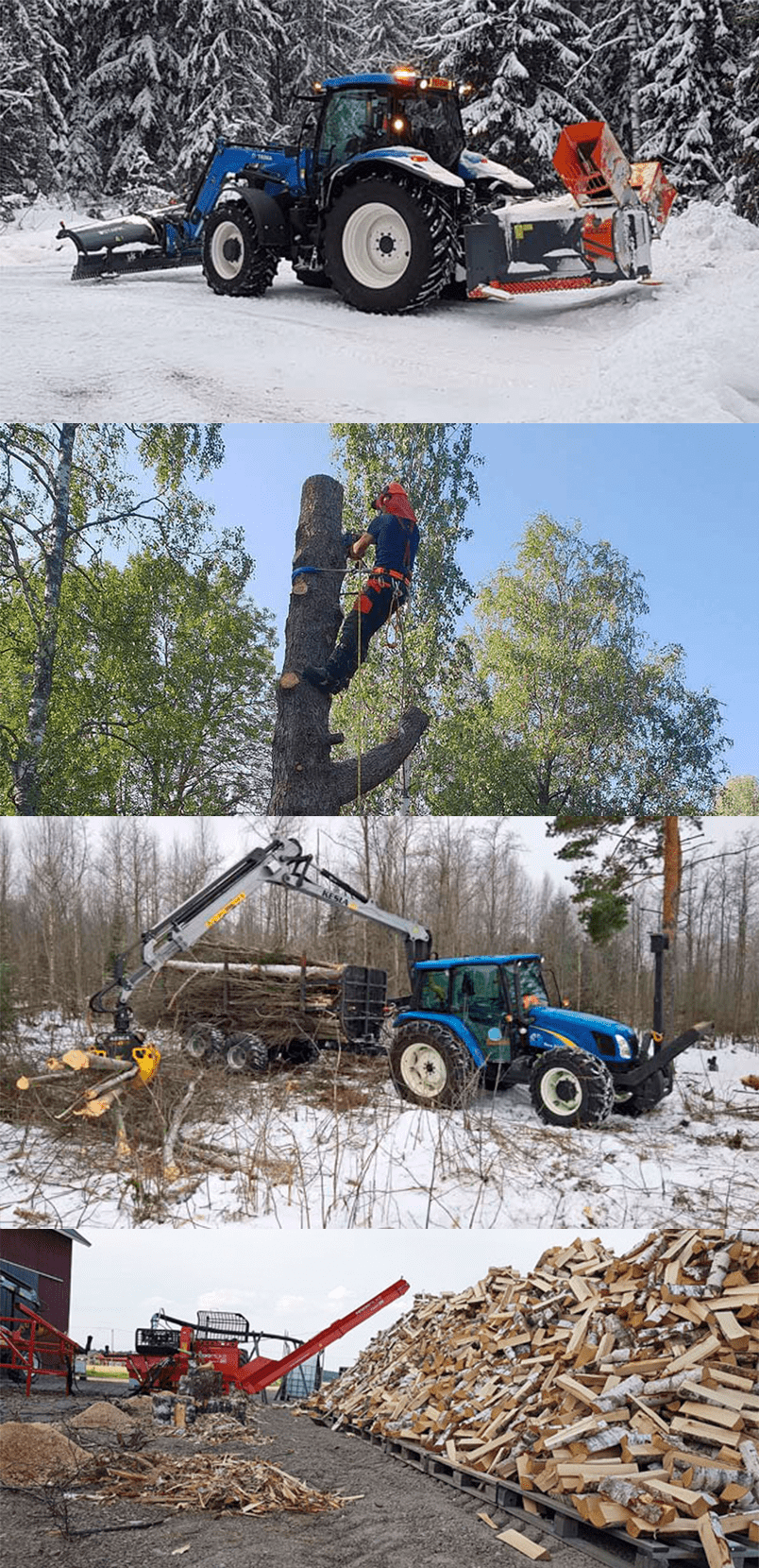 Lumen aurausta, puunkaatoa, metsätaloustöitä ja polttopuita.